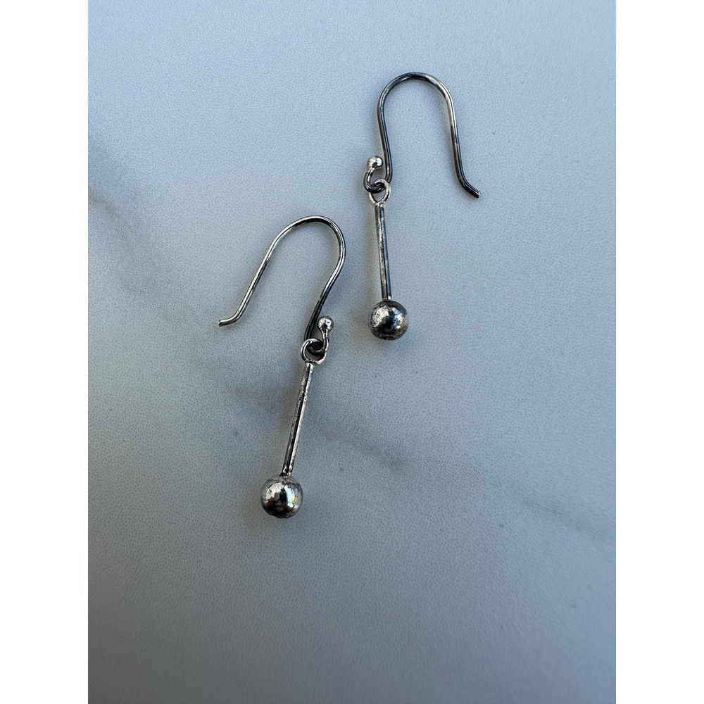 VTG‎ Minimalist Sterling Silver Bar and Ball Drop Earrings French Hook Dangle